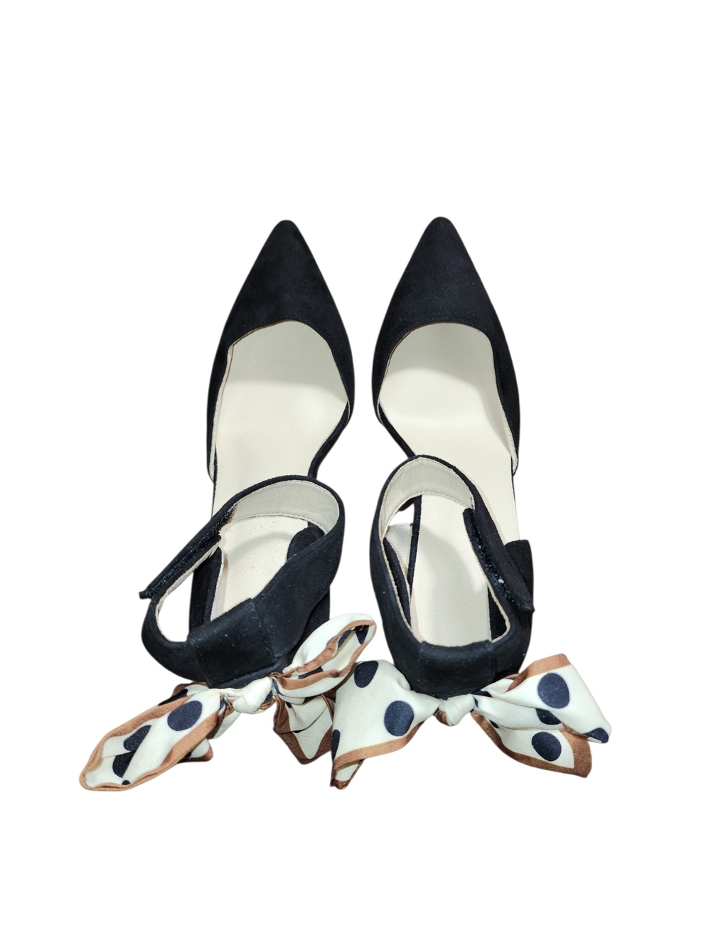 Polka Dot Scarf Bow Ankle Strap Pointed Toe Heels Pumps Sz 9 Retro Soft Grl Chic - Picture 5 of 7